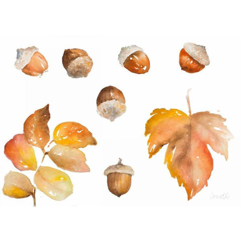 Tawny Autumn Leaves and Acorns Gold Ornate Wood Framed Art Print with Double Matting by Loreth, Lanie