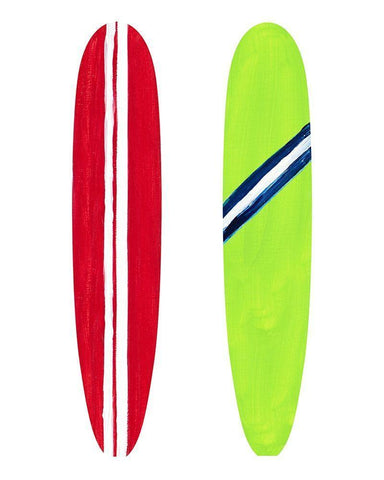 Red and Green Surf Boards White Modern Wood Framed Art Print with Double Matting by DeRice, Julie