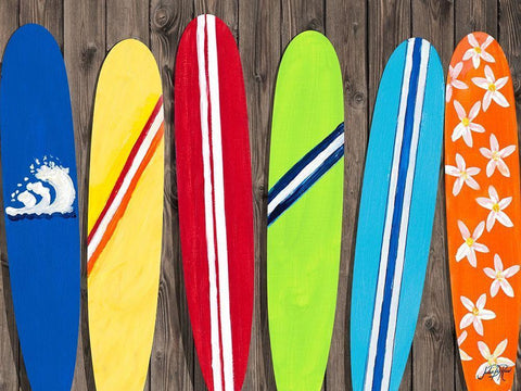 Surf Boards For Rent White Modern Wood Framed Art Print with Double Matting by DeRice, Julie