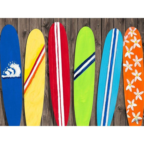 Surf Boards For Rent Black Modern Wood Framed Art Print by DeRice, Julie