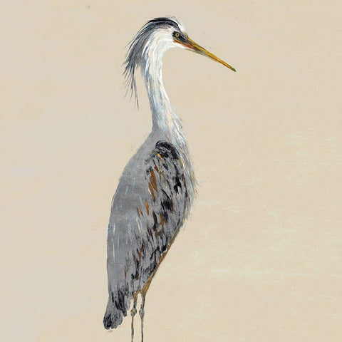 Heron on Tan I Black Ornate Wood Framed Art Print with Double Matting by DeRice, Julie