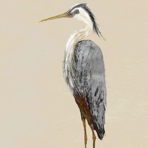Heron on Tan II White Modern Wood Framed Art Print with Double Matting by DeRice, Julie