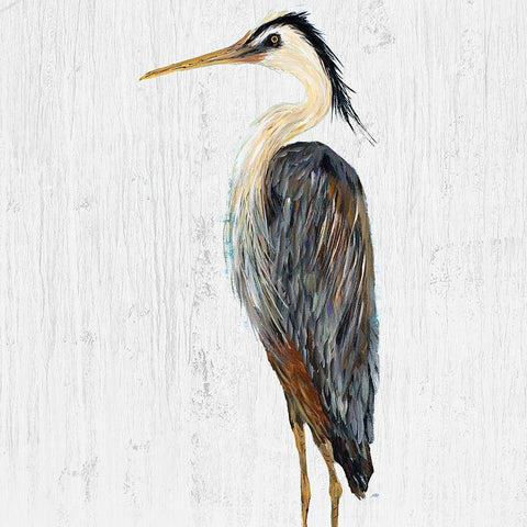 Heron On Whitewash I Gold Ornate Wood Framed Art Print with Double Matting by DeRice, Julie