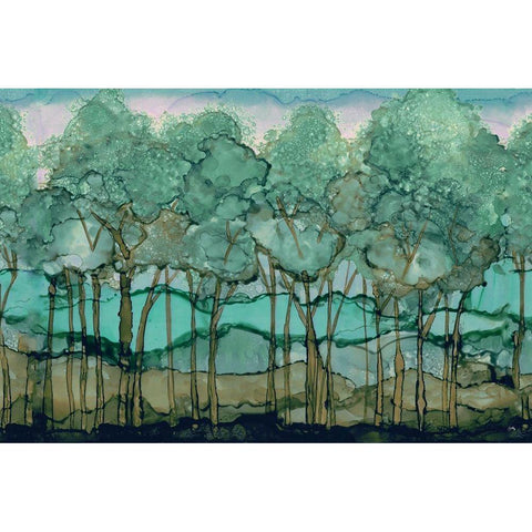 Green Tree Grove Gold Ornate Wood Framed Art Print with Double Matting by Medley, Elizabeth
