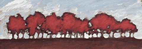 Tree Row Sunset In Red Black Ornate Wood Framed Art Print with Double Matting by Meneely, Dan
