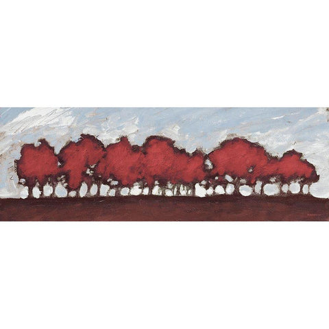 Tree Row Sunset In Red Black Modern Wood Framed Art Print by Meneely, Dan