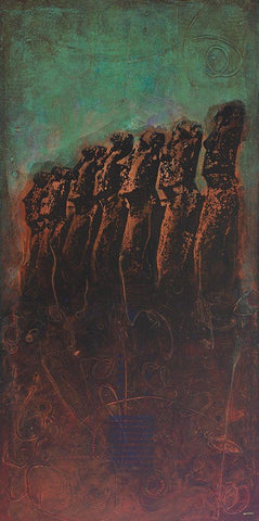 Rapa Nui White Modern Wood Framed Art Print with Double Matting by Meneely, Dan