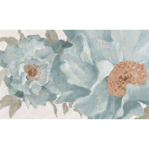 Soft Blue Peonies Gold Ornate Wood Framed Art Print with Double Matting by Loreth, Lanie