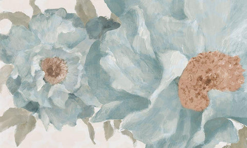 Soft Blue Peonies Black Ornate Wood Framed Art Print with Double Matting by Loreth, Lanie