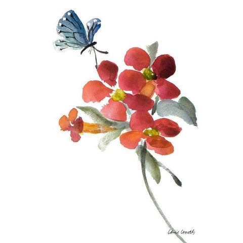 Trumpet Vine and Butterfly White Modern Wood Framed Art Print by Loreth, Lanie