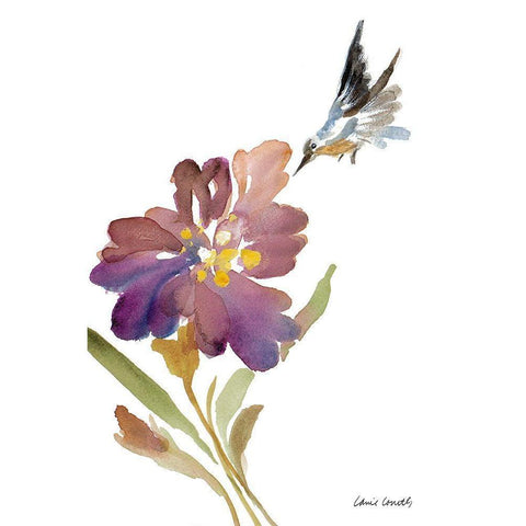 Iris and Hummingbird White Modern Wood Framed Art Print by Loreth, Lanie