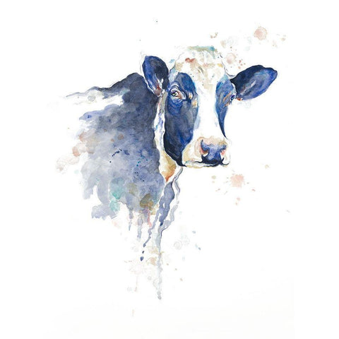 Watercolor Blue Cow Gold Ornate Wood Framed Art Print with Double Matting by Pinto, Patricia