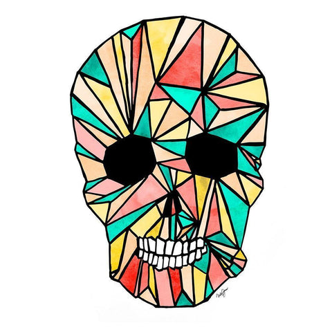 Colorful Skull White Modern Wood Framed Art Print by James, Nola