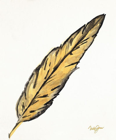 Golden Feathers II Black Ornate Wood Framed Art Print with Double Matting by James, Nola