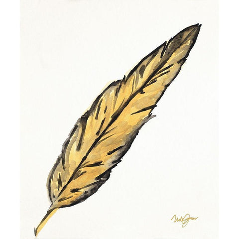 Golden Feathers II Gold Ornate Wood Framed Art Print with Double Matting by James, Nola