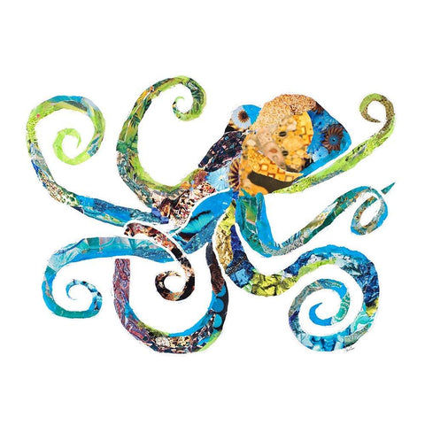 LaniKai Octopus on White Gold Ornate Wood Framed Art Print with Double Matting by Ritter, Gina