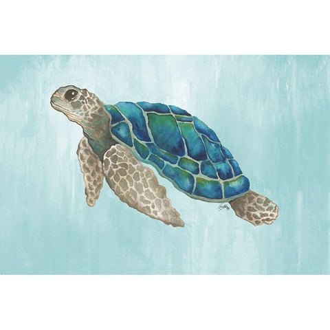 Watercolor Sea Turtle Gold Ornate Wood Framed Art Print with Double Matting by Medley, Elizabeth