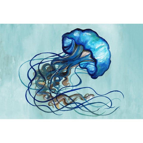 Watercolor Jellyfish Gold Ornate Wood Framed Art Print with Double Matting by Medley, Elizabeth