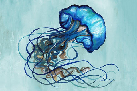 Watercolor Jellyfish White Modern Wood Framed Art Print with Double Matting by Medley, Elizabeth