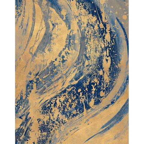 Blue And Gold Wave Gold Ornate Wood Framed Art Print with Double Matting by Pinto, Patricia