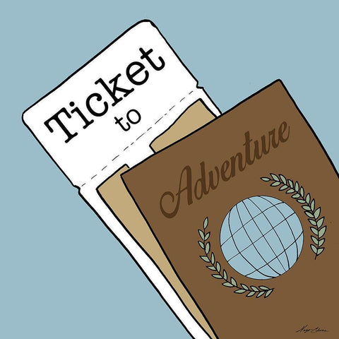 Ticket To Adventure White Modern Wood Framed Art Print with Double Matting by Edwins, Hugo