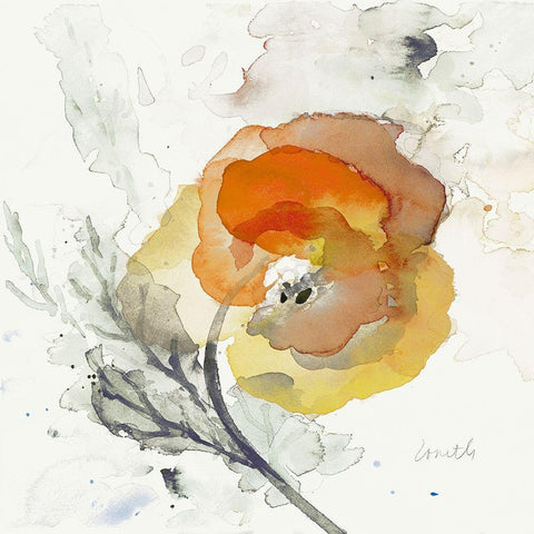 Yellow Poppy II White Modern Wood Framed Art Print by Loreth, Lanie