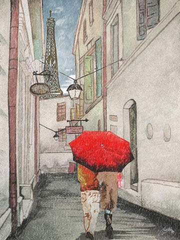 Red Umbrella I White Modern Wood Framed Art Print with Double Matting by Medley, Elizabeth