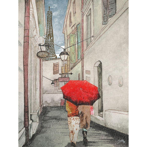 Red Umbrella I Black Modern Wood Framed Art Print with Double Matting by Medley, Elizabeth