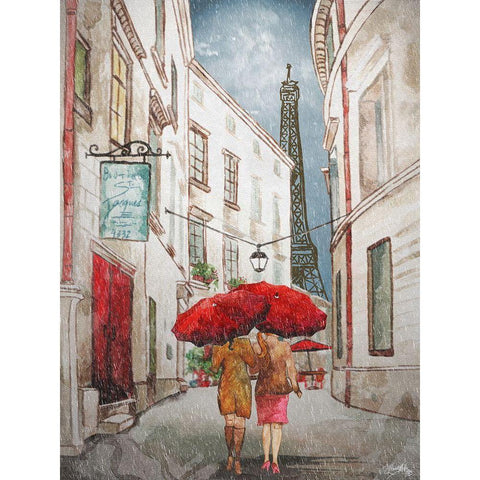 Red Umbrella II Gold Ornate Wood Framed Art Print with Double Matting by Medley, Elizabeth