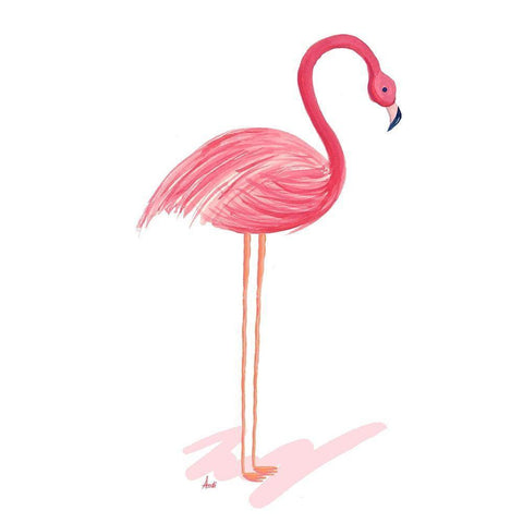 Flamingo Walk I White Modern Wood Framed Art Print with Double Matting by Metz, Andi