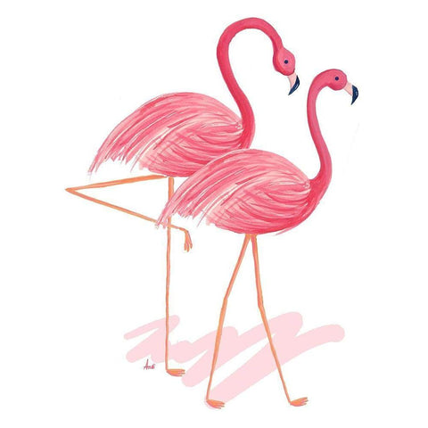 Flamingo Walk Watercolor I Black Modern Wood Framed Art Print with Double Matting by Metz, Andi