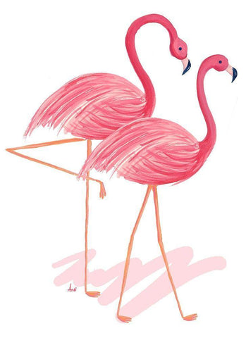 Flamingo Walk Watercolor I White Modern Wood Framed Art Print with Double Matting by Metz, Andi