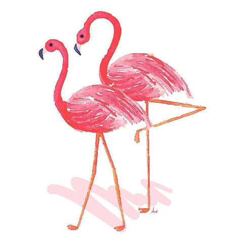 Flamingo Walk Watercolor II Black Modern Wood Framed Art Print by Metz, Andi