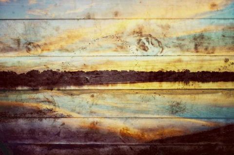 Sunset Lake Wood Black Ornate Wood Framed Art Print with Double Matting by Peck, Gail