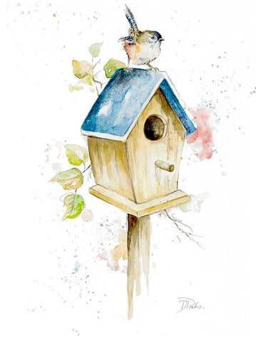 Bird House I White Modern Wood Framed Art Print with Double Matting by Pinto, Patricia