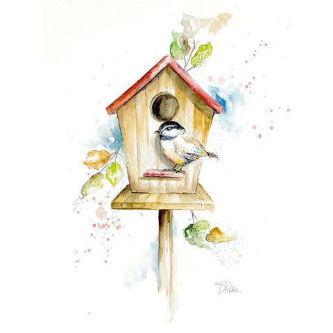 Bird House II Black Modern Wood Framed Art Print with Double Matting by Pinto, Patricia