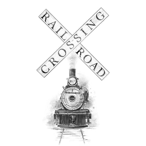 Railroad Crossing White Modern Wood Framed Art Print with Double Matting by Pinto, Patricia
