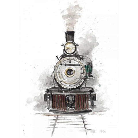 Antique Locomotive Gold Ornate Wood Framed Art Print with Double Matting by Pinto, Patricia