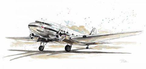 DC3 Airplane White Modern Wood Framed Art Print with Double Matting by Pinto, Patricia