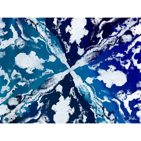 Blue Starburst Black Modern Wood Framed Art Print with Double Matting by Pinto, Patricia