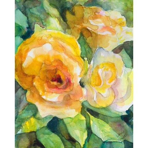 Yellow Roses Garden Gold Ornate Wood Framed Art Print with Double Matting by Loreth, Lanie