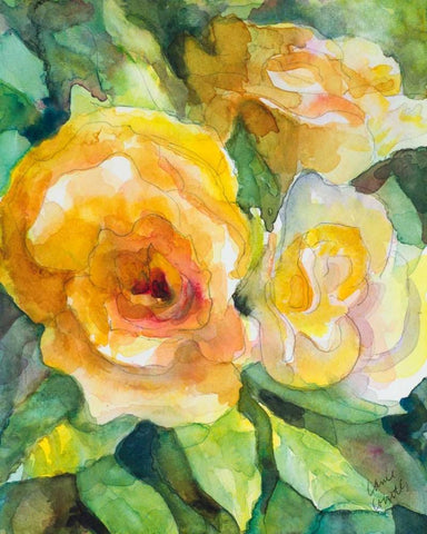 Yellow Roses Garden Black Ornate Wood Framed Art Print with Double Matting by Loreth, Lanie