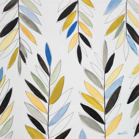 Kesa Leaves in Blue Black Modern Wood Framed Art Print with Double Matting by Loreth, Lanie