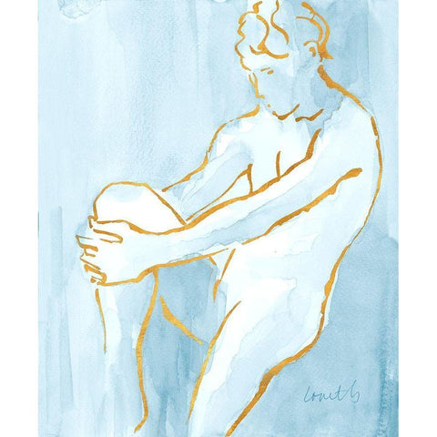 Seated Male Figure on Blue Black Modern Wood Framed Art Print by Loreth, Lanie