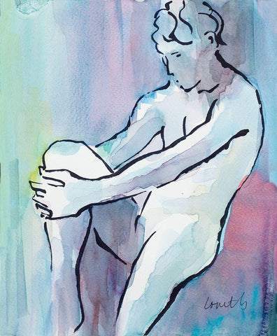 Seated Male Figure White Modern Wood Framed Art Print with Double Matting by Loreth, Lanie