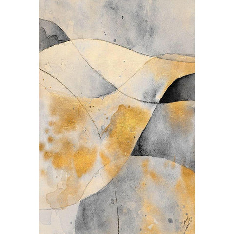 Grey and Gold Fantasy I Black Modern Wood Framed Art Print with Double Matting by Loreth, Lanie