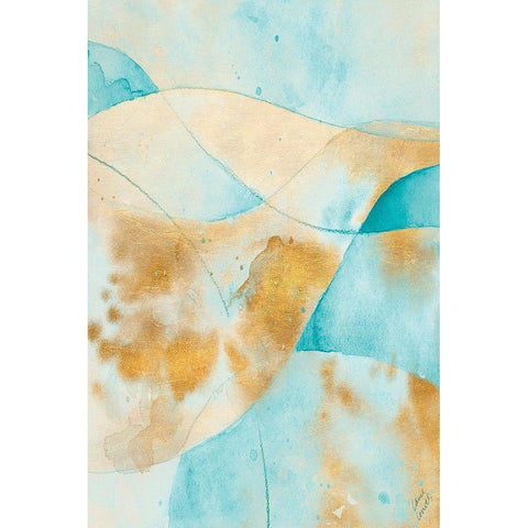 Teal and Gold Fantasy I Black Modern Wood Framed Art Print with Double Matting by Loreth, Lanie