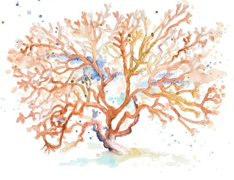 Peach Coral White Modern Wood Framed Art Print with Double Matting by Pinto, Patricia