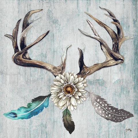 Feathery Antlers I White Modern Wood Framed Art Print with Double Matting by Medley, Elizabeth