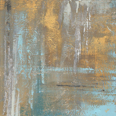 Gold Abstract on Teal White Modern Wood Framed Art Print by Pinto, Patricia